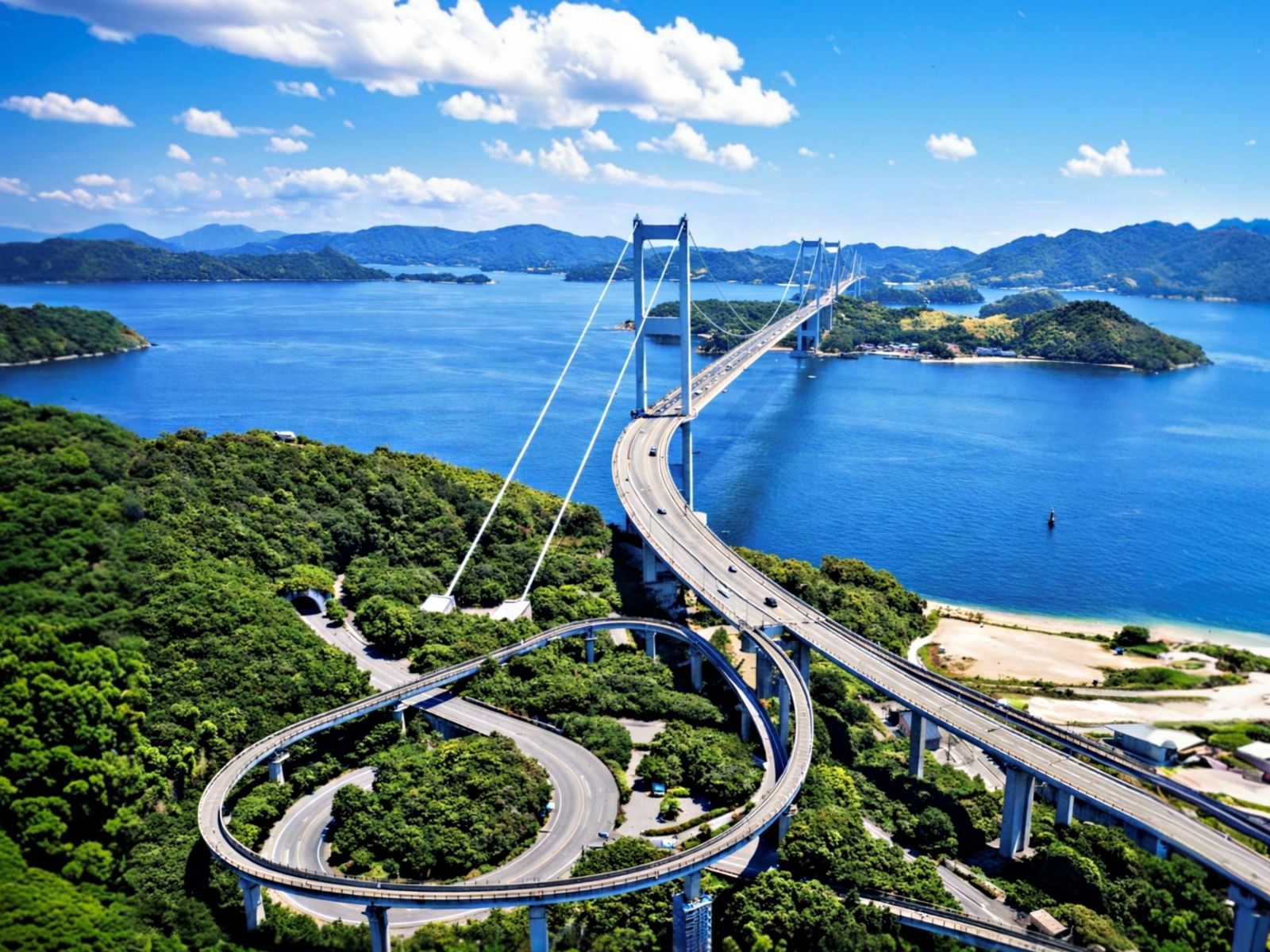 來島海峽大橋與螺旋引道空拍
